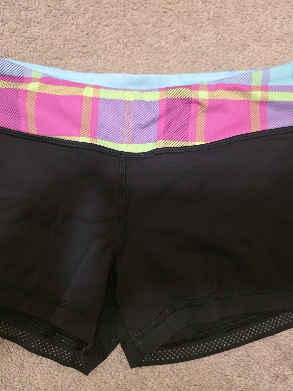 Ivivva Black Shorts with Pink Plaid Waistband